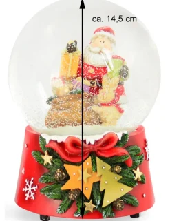 Spieluhr Schneekugel "Weihnachtsmann mit Hase" 14,5 cm | 74845 - Adventsdekoration