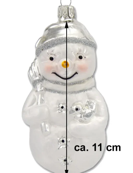 Thüringer Glasdesign Christbaumschmuck Schneemann Set (2 Stück) 11 cm aus Glas - Weiß/Silber