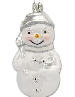 Thüringer Glasdesign Christbaumschmuck Schneemann Set (2 Stück) 11 cm aus Glas - Weiß/Silber
