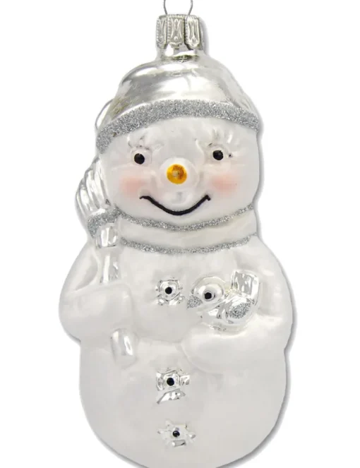 Thüringer Glasdesign Christbaumschmuck Schneemann Set (2 Stück) 11 cm aus Glas - Weiß/Silber