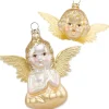 Thüringer Glasdesign Engel 5 und 10 cm (2 Stück) - Gold | Christbaumschmuck Weihnachtsbaum Anhänger