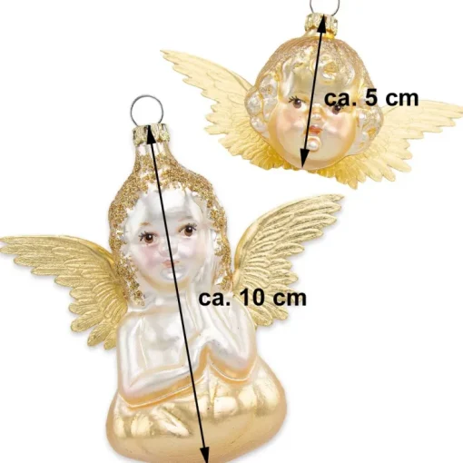 Thüringer Glasdesign Engel 5 und 10 cm (2 Stück) - Gold | Christbaumschmuck Weihnachtsbaum Anhänger