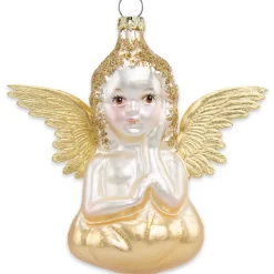 Thüringer Glasdesign Engel 5 und 10 cm (2 Stück) - Gold | Christbaumschmuck Weihnachtsbaum Anhänger