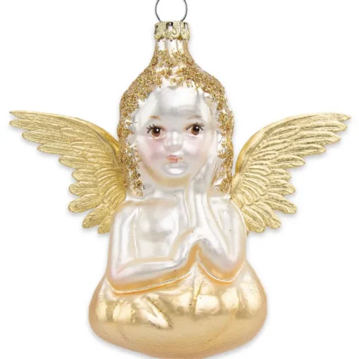 Thüringer Glasdesign Engel 5 und 10 cm (2 Stück) - Gold | Christbaumschmuck Weihnachtsbaum Anhänger