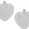 Thüringer Glasdesign Herzen (2 Stück) Ø 8 cm - Weiß/Silber | Glas Weihnachtsbaumkugeln Made in Germa