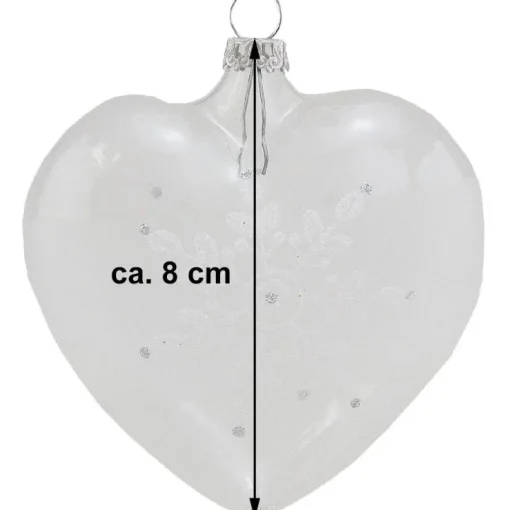 Thüringer Glasdesign Herzen (2 Stück) Ø 8 cm - Weiß/Silber | Glas Weihnachtsbaumkugeln Made in Germa