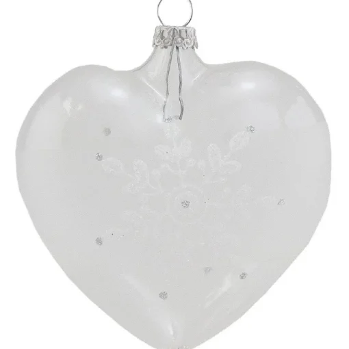 Thüringer Glasdesign Herzen (2 Stück) Ø 8 cm - Weiß/Silber | Glas Weihnachtsbaumkugeln Made in Germa