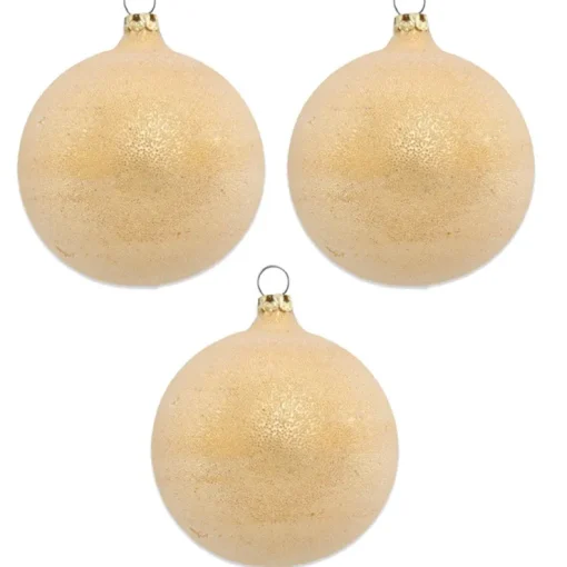 Thüringer Glasdesign Weihnachtsbaumkugel Ø 8 cm (3 Stück) - Perlentau Gold | Glas Christbaumkugeln M