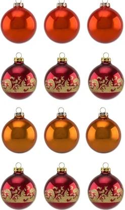 Thüringer Glasdesign Weihnachtskugel-Set 6cm 12-tlg. - Sienna mit Glitzer Wellengang - A012-0606-425