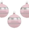Thüringer Glasdesign Weihnachtsbaumkugel Ø 8 cm (3 Stück) - Glitterstreifen Rosa Opal