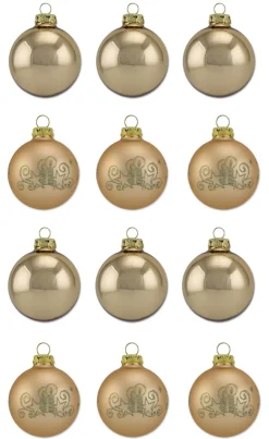 Thüringer Glasdesign Weihnachtskugel-Set 8cm 12-tlg. - Gold mit Glitzer Dekor Kerze - A012-0808-1340