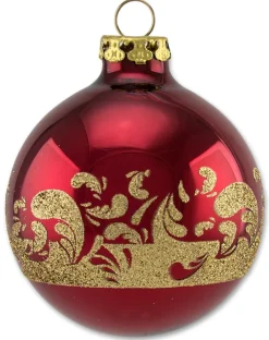 Thüringer Glasdesign Weihnachtskugel-Set 8cm 12-tlg. - Sienna mit Glitzer Dekor Wellengang - A012-08