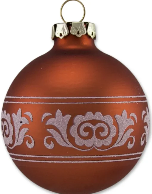 Thüringer Glasdesign Weihnachtskugel-Set 6cm 12-tlg. - Kupfer mit Glitzer Dekor Romantikbordüre - A0
