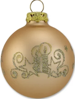 Thüringer Glasdesign Weihnachtskugel-Set 8cm 12-tlg. - Gold mit Glitzer Dekor Kerze - A012-0808-1340
