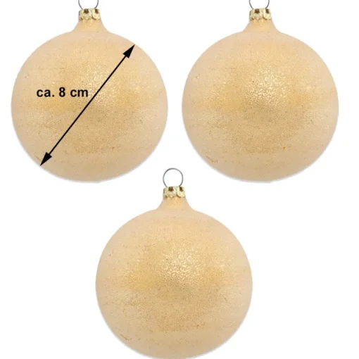 Thüringer Glasdesign Weihnachtsbaumkugel Ø 8 cm (3 Stück) - Perlentau Gold | Glas Christbaumkugeln M