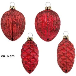 Thüringer Glasdesign Zapfen und Nüsse Set 004-01010-1232 | 4-tlg. | ca. 6cm - Rot