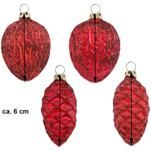 Thüringer Glasdesign Zapfen und Nüsse Set 004-01010-1232 | 4-tlg. | ca. 6cm - Rot