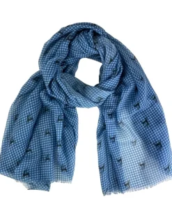 Trachten Halstuch Schal Kariert mit Hirschmotiv 185 x 70 cm | Jeansblau