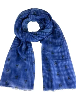 Trachten Halstuch Schal Kariert mit Hirschmotiv 185 x 70 cm | Royalblau