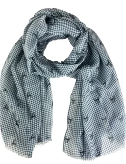 Trachten Halstuch Schal Kariert mit Hirschmotiv 185 x 70 cm | Grau