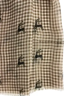 Trachten Halstuch Schal Kariert mit Hirschmotiv 185 x 70 cm | Braun
