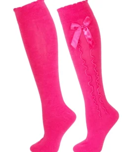 Trachten Kniestrümpfe mit Schleife für Damen | Pink
