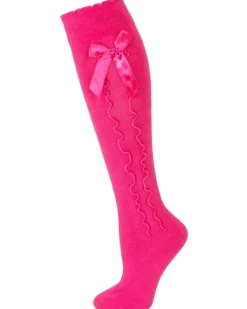 Trachten Kniestrümpfe mit Schleife für Damen | Pink