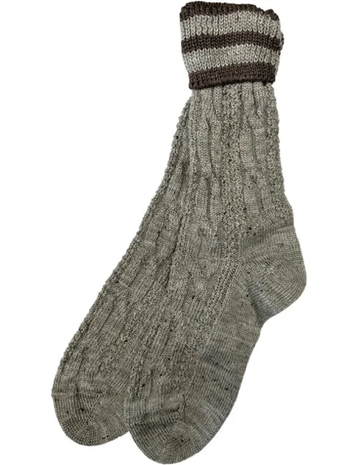 Trachten Umschlagsocken mit Bündchen Zopfmuster - Trachtenstrümpfe | Nuss Braun