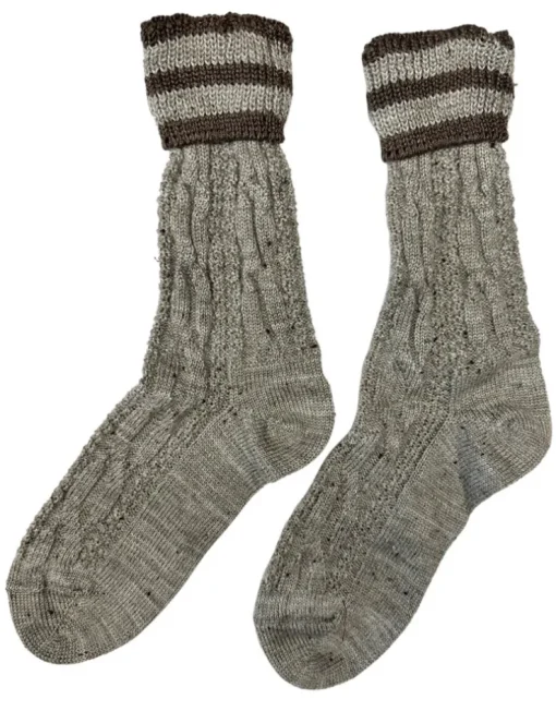 Trachten Umschlagsocken mit Bündchen Zopfmuster - Trachtenstrümpfe | Nuss Braun