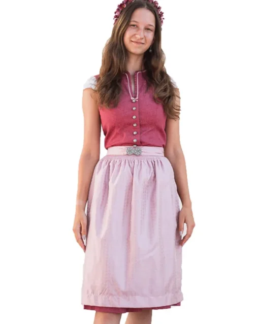 Turi Damen Dirndl "Charlotte" Hochgeschlossen | Rosa Rot - 65cm