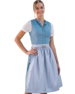 Turi Damen Dirndl "Charlotte" Hochgeschlossen | Salzburger Blau - 65cm