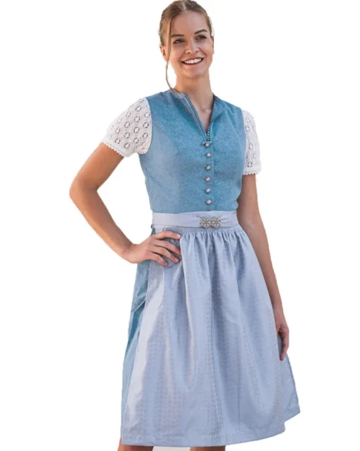 Turi Damen Dirndl "Charlotte" Hochgeschlossen | Salzburger Blau - 65cm