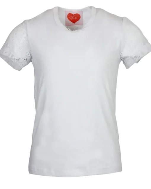 Turi Kinder Shirt "Anna" mit Spitzenarm | Weiß