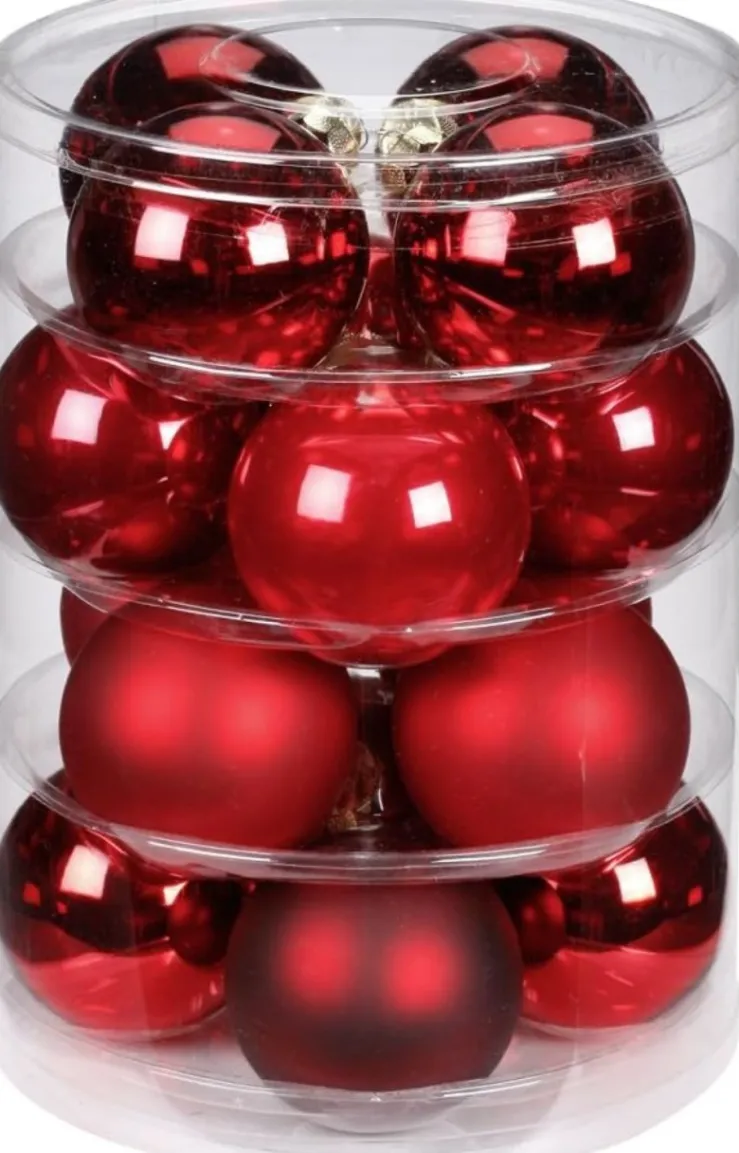 Weihnachtskugeln 7,5cm/16Stk. Ruby-Red Mix Rot