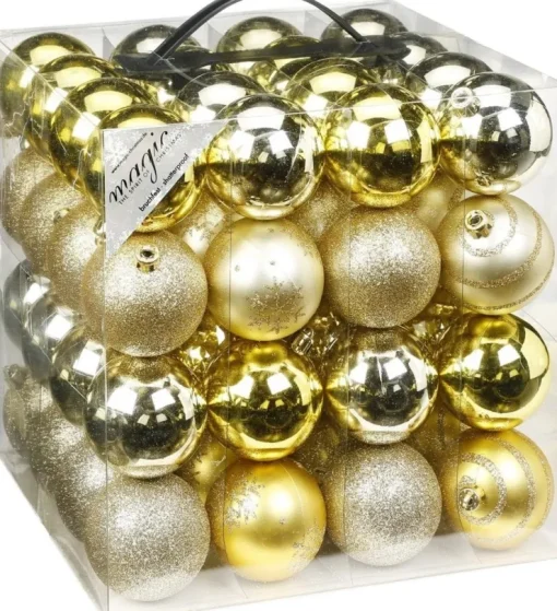 Weihnachtskugeln Gold Kunststoff 6cm/64Stk. bruchsicher Gold Mix