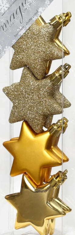 Weihnachtskugeln Gold Kunststoff Stern 6cm/8Stk. bruchsicher