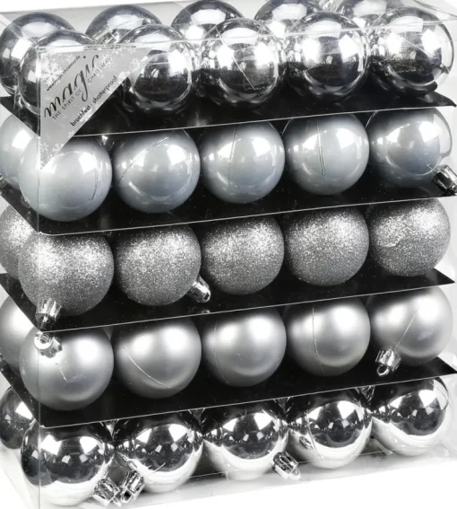 Weihnachtskugeln Kunststoff 5cm/50Stk. Silver