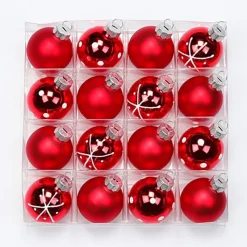 Weihnachtskugeln Merry Red 4cm/16Stk. Dekor Weiß