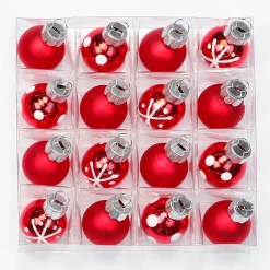 Weihnachtskugeln Merry Red 2cm/16Stk. Dekor Weiß