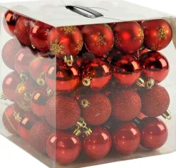 Weihnachtskugeln Rot Mix Kunststoff 6cm/64Stk. bruchsicher